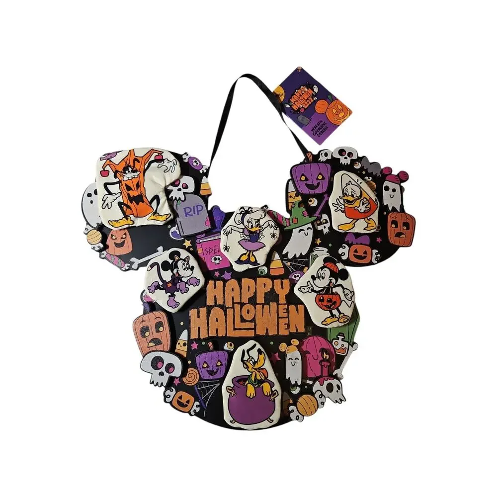 Disney Parks Mickey Minnie Mouse Goofy & Friends Happy Halloween Door Wreath